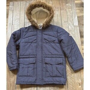 Rothschild  Fur Hooded Boys Winter Outdoors Jacket Blue Sz Large Zipper Lined